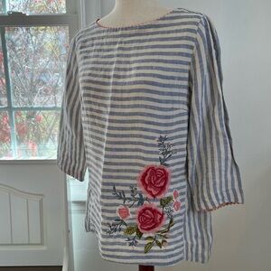 J. Jill Love Linen Beautiful Mixed Print Striped Floral 100% Linen Casual Top